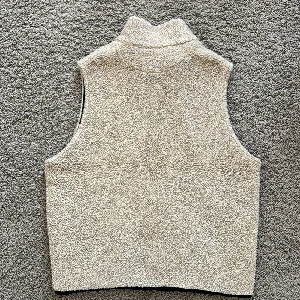 Land’s End Cream Sherpa Zip-Up Vest with Stand-Up Collar